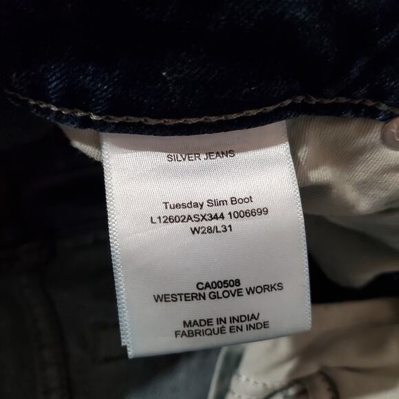 Silver Women's Tuesday Slim Boot Distressed Jeans Size 28 Low Rise Medium Wash - Picture 9 of 12